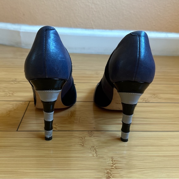 Karen Millen Striped Leather & Suede Pumps Heels - Picture 3 of 4